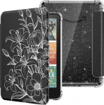 MoKo &uuml;mbris All-New 7-tollise Kindle Paperwhite 2024 12th Gen & Kindle Coloursoft Signature Edition 2024, Ultra Clear Soft Flexible Glitter TPU Case Lightweight Case koos Auto Wake/Sleep, Line Floweriga