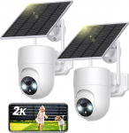 SEHMUA 2K v&auml;livalvekaamera WiFi 360&deg; PTZ kaamera j&auml;lgimine v&auml;ljas p&auml;ikesepaneeliga, PIR-tuvastusega, 2-suunaline heli, v&auml;rviline &ouml;&ouml;n&auml;gemine, IP66 veekindel, 2 tk pakendis.