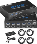 8K HDMI 2.1 KVM l&uuml;liti USB 3.0 4 pesa koos Hotkey'ga 8K @ 60Hz 4K @ 120Hz 48Gbps Jaga 4 arvutit klaviatuuriga Mous HDR D-olby Vision HDCP2.2 Kaugjuhtimine USB 3.0 kaabel x 4
