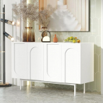 Lexiou Modern Minimalist Pure White Sideboard with 4 Doors in Arch Pattern for Dining Room and Living Room
