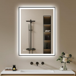 Vannitoa peegel koos valgustusega 50 x 70 cm - Vannitoa peegel LED Vannitoa peegel koos valgustusega - uduvastane, timmitav, 3 valgusv&auml;rvi, LED peegel Vannitoa must metallist raam horisontaalne/vertikaalne