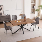 S&ouml;&ouml;gilaua komplekt toolidega, 140 cm &uuml;mmargune s&ouml;&ouml;gilaud ja 4 pehmendusega s&ouml;&ouml;gitooli, sobib s&ouml;&ouml;gituppa, k&ouml;&ouml;ki ja elutuppa (tumepruun+tumehall)