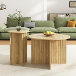 Gecheer Skandinavisches 2-teiliges Holz-Nest-Tisch-Set Runde Couchtische f&uuml;r Wohnzimmer & G&auml;stezimmer Stabile MDF/PB Bauweise Platzsparend & Dekorativ