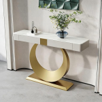 Moodne konsool sahtlitega, kiltkivist &uuml;lemine osa, luksuslik must/kuldne diivanilaud diivani taga, s&uuml;sinikterasest alus (Gold A, 80 x 35 x 92 cm)