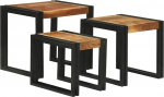 Couchtisch 3er Set Braun Schwarz 50x40x45 cm Akazie Holz & Metall Nesting Design Stauraumsparendes Side Table f&uuml;r Wohnzimmer Schlafzimmer Flur