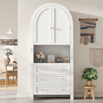 Merax k&ouml;&ouml;gikapp t&ouml;&ouml;tasapinnaga, k&ouml;&ouml;gibuffetkapp, hoiukapp sahtlite ja ustega, kaarjas stiilis, k&ouml;&ouml;ki ja elutuppa, valge, 70 x 35 x 180 cm