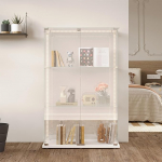 Klaasist vitriinkapp LED-iga, vitriinkapp 3 klaasriiuliga, kaasaegne vitriinkapp elutuppa 2 ukse ja lukuga, vitriinkapp kollektsion&auml;&auml;ridele (valge, 3 korrust, 2 ust+LED)