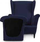 TIANSHU Wing Chair Cover, Wing Chair Cover, sisaldab 1 toolikate ja 1 toolipadja kate, Stretch, libisemiskindel toolikaitsja, eemaldatav toolikate, pestav (Tip B, tumesinine)