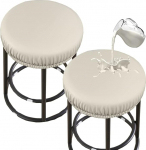 Stool Covers Round Stretch PU Round veekindel baaritooli istme katted Baaritooli katted pestav stool padjad Slipcovers elastsete lintidega 12-17-tollise tooli jaoks (2 t&uuml;kki, beež)