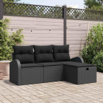V&auml;ljas asuv diivanikomplekt Schwarz Creme 4-teilig Poly-Rattan Gartenm&ouml;bel Set mit Kissen und Stauraum