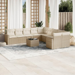 11-TLG. Garten Sofagarnitur mit Kissen Beige Poly Rattan und Stauraum, Gartenm&ouml;bel Set als modulares Garten Sofa f&uuml;r Terrasse und