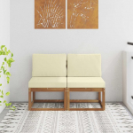 Outdoor Mittelsofa aus massivem Akazienholz - Gartenm&ouml;bel Akazie f&uuml;r Terrasse und Garten als Outdoor Sitzgruppe aus Akazienholz f&uuml;r 2 St&uuml;ck