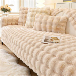 Suixtil Weiche Pl&uuml;sch Sofabezug Flauschig Kunstpelz, rutschfeste Sofa &Uuml;berzug f&uuml;r 1/2/3/4 Sitzer & L Form Sektionssofa(Khaki,110 * 240cm)