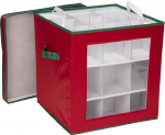 Household Essentials 552RED Medium Christmas Tree Ornament Storage Box - mahutab kuni 27 j&otilde;ulukaunistust - punane pr&uuml;gikast rohelise &auml;&auml;rega