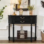 Konsolentisch Schmal, Massivholz-Flurtisch mit Ablagefach, Geschwungener Retro-Sofatisch f&uuml;r Eingangsbereich, Flur, Wohnzimmer & Foyer(Black,120 * 30 * 90cm/47.2 * 12 * 35in)