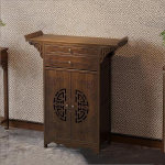 Konsolentisch Schmal im Landhausstil, konsoollaud Chinesisch f&uuml;r Meditation mit Stauraum und Geschnitzter T&uuml;r (120cm/47.2in)