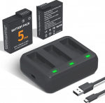 LP Osmo Action 5 Pro, 4, 3 akupakett 2100mAh asendusakud DJI Action 5 Pro 4 3 kaamerale koos kolmekordse USB-C kiirlaadijaga, &uuml;hildub DJI Osmo Action 3/4/5 Pro-ga