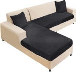 NAISI Sectional Diivan Cover Velvet Eraldi diivanipadjad L kuju pehme Stretch diivanikatted koos 2 padjakattega vasakule/paremale Chaise Lounge'ile (2 istekohta + 1 Chaise, must) 3 pakki