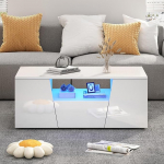 BTM 100 x 50 x 40 cm kohvilaud, LED-valgus, k&otilde;rgl&auml;ikega elutoa laud, 2 kappi, k&uuml;ljelaud, kohvilaud, sahtli, ebakorrap&auml;rane disain, valge