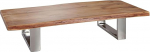FineBuy Anura kohvilaud, 115 x 25 x 58 cm, massiivne akaatsiapuit, metallraam, suur puut&uuml;vi, elutoa laud, pruun, tahutud serv, maamaja puidust laud, elutoa laud