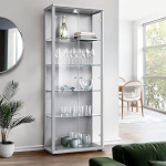 Vitriinkapp 2 uksega (176 x 67 x 33 cm) - Made in Germany - Seisev vitriinkapp h&otilde;bedast/alumiiniumist 4 reguleeritava k&otilde;rgusega klaasriiuliga ja LED-iga - seisev klaasist vitriinkapp