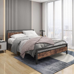 Voodi 140 x 200 cm lamelliraamiga metallist puidust metallist voodiraam Kahekorruseline voodiraam 140 x 200 cm K&uuml;lalisvoodi Noorte voodi panipaigaga magamistuppa K&uuml;lalistetoa metallist voodiraam pruun