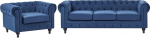 Beliani Chesterfield klassikaline diivan-tooli komplekt sametist kangast Chesterfield stiilis sinine