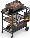 GRILLMATE v&auml;ljas ilmastikukindel kokkupandav grillik&auml;ru, serveerimisk&auml;ru, laud Weber grillile, gaasigrillile, pizzaahjule, k&uuml;lgmine laud r&otilde;dule, roostekindel, kaasaskantav, must