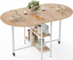 Mondeer Mobiilne kokkupandav s&ouml;&ouml;gilaud 2 avatud riiuliga &Uuml;mmarguse &auml;&auml;rega disain V&auml;ikesed ruumid s&ouml;&ouml;gituba k&ouml;&ouml;k 140 x 80 x 75 cm Tamm ja valge