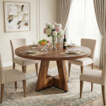 Lailang 120 cm s&ouml;&ouml;gilaud, &uuml;mmargune k&ouml;&ouml;gilaud, puidust laud, s&ouml;&ouml;gilaud 4-6 inimesele, talu s&ouml;&ouml;gilaud, 120 x 120 x 75 cm, pruun
