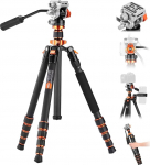 K&F CONCEPT 173 cm carbon statiiv, videostatiiv koos vedelikuga, kompaktne kaamerastatiiv koos monopoliga, reisistatiiv reisimiseks O255C4+FH-03