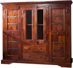 Massivmoebel24.de Oxford Solid Highboard Nougat, v&auml;rvitud, akaatsia, 160 x 50 x 142 cm, 2 klaasuksega, 2 puidust uksega, 2 sahtliga, elutoa kapp, k&otilde;rge kapp