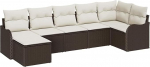 7-teiliges Garten Sofa Set mit Kissen Braun Poly Rattan, 2-Sitzer Garten Sofa mit Stauraum und Kissen Braun Poly Rattan Gartenlounge Model3354457
