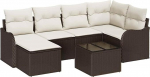 Rantry 6-teiliges Garten Sofa Set mit Kissen Grau Poly Rattan, 2-Sitzer Garten Sofa mit Kissen Braun Poly Rattan Gartenlounge Model3345778