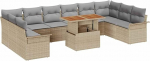 11-teiliges Garten Sofa Set mit Kissen Beige Poly Rattan, 2-Sitzer Garten Sofa mit Stauraum & Kissen Beige Poly Rattan Gartenlounge Model3358121