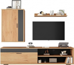 I0I&I0I TV Wall Unit Set, 3 Pieces, Modern Living Room Furniture Set with TV Board, Wall Cabinet & Wall Shelf, TV Cabinet, Complete Set, Wood Look, Black (Style 1)