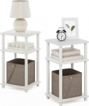 Furinno Just Turn-N-Tube 3 Tier Open Bedside Table, Set of 2, White/Espresso