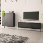 Lomadox Living Room Set 2-Piece Living Room Cabinet Living Room Furniture Living Room Cabinets Modern in Black Matt with Milled Fronts
