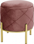 AKORD Savana Quilted Velour Stool with Shelf 37 cm | Footstool | Storage for Small Items | Padded | Quilted Decorative Pouf | Metal Legs | W 37 x H 40 x D | 4.60 kg | Pink/Pink