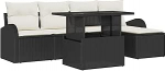 Rantry 6-teiliges Garten Sofa Set mit Kissen Schwarz Poly Rattan Gartenlounge Model3348623