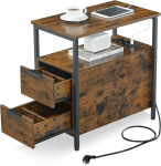 VASAGLE k&uuml;ljelaud, &ouml;&ouml;kapp koos vooluv&otilde;rguga, 2 sahtlit, diivanilaud, &ouml;&ouml;kapp elutuppa, magamistuppa, vintage pruun/must, LET325B01