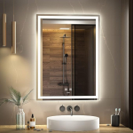 GANPE LED Vannitoa peegel, meikimis- ja edevuspeegel seinale paigaldatud, 6500 K k&otilde;rge valgusj&otilde;uga LED, uduvastane, IP44 veekindel + vertikaalne ja horisontaalne (80 x 60 cm)