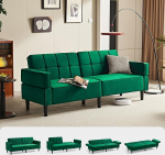 LINSY HOME Diivan magamisfunktsiooniga, diivanvoodi reguleeritava seljatoega k&auml;etoedega, 3-kohaline diivan voodifunktsiooniga, valmistatud sametkangast, 230 x 100 cm lamamispind, ideaalne elutuppa (roheline)