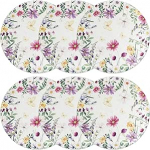 GARVALON 6 St&uuml;ck Teiliges Rundes Tischset mit Blumenmuster Leinwand platzdeckchen aus Leinenstoff Waschbare und Weiche Platzsets Elegante Tischmatten f&uuml;r Esstisch Familie und Alltag
