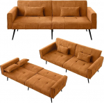 DRIXNO kokkupandav diivanvoodi, diivan magamisfunktsiooniga, nurgadiivan v&auml;ljapandav diivanvoodi reguleeritava seljatoega, sobib koju, magamistuppa, 175 x 71 x 71 cm, oranž