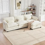 Bladez kaasaegne 3-kohaline diivan &scaron;enill, modulaarne L-kujuline nurgadiivan koos hoiutooliga, USB-pordi, mobiiltelefoni hoidja, k&uuml;ljetasku ja m&auml;luvahtpolstriga diivan elutuppa (beež-USB)