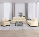 3-TLG. Sofagarnitur mit Kissen Creme Stoff, Couchgarnitur Schlafcouch Polstergarnitur Modulares Sofa Geeignet f&uuml;r Hotel Wohnheim Wohnung Wohnzimmer