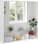 HollyHOME Bathroom Mirror Cabinet with Shelf, Bathroom Cabinet with Double Mirror Door, Wall Mounted, Toilet Storage Cabinet, White