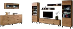 Mirjan24 John I elutoa komplekt, lisasein, 2 x vitriinkapp, kapp, TV Lowboard, seinakapp, 2 x seinariiulid, elutoa kapp, kabinetisein, tippkvaliteetne elutoa sein (Tamm)
