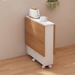 Kokkupandav ratastega s&ouml;&ouml;gilaud, ruumi s&auml;&auml;stev mitmeotstarbeline laud 2 riiuliga v&auml;ikestesse korteritesse ja s&ouml;&ouml;gitubadesse, stiilne valge viimistlus (Style 2)